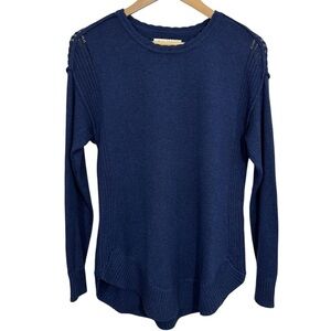 Aventura Pima Cotton/Merino Wool Knit Sweater Womens S Navy Blue Minimalist EUC